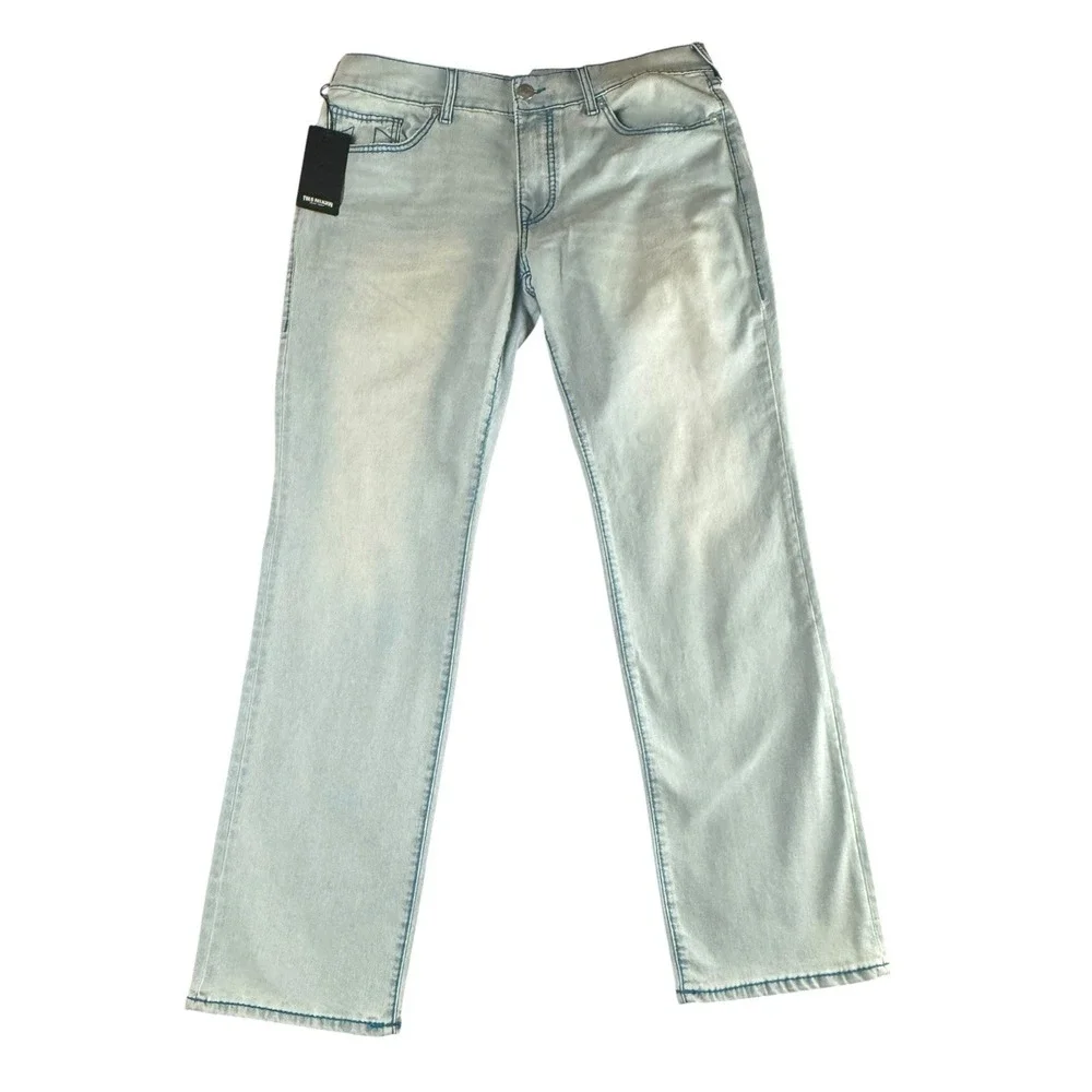 TRUE RELIGION 36 Ricky Big T Jeans Mens Light Wash Straight 701453 NWT